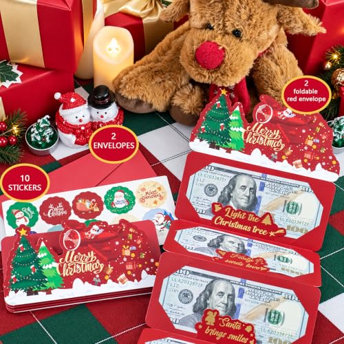 2PCS Christmas Money Holders with Envelopes and Festive Stickers - Holiday Cash Gift Cards
