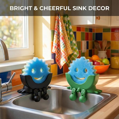 2 Pack Cute Sponge Holder with Drainage - Funny Sponge Stand for Kitchen Sink - Kitchen Gadgets Accessories