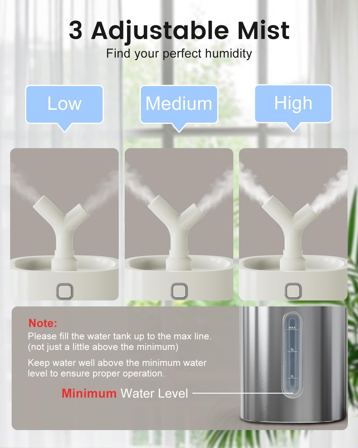 Feekaa Stainless Steel Humidifier, Easy Clean Dishwasher Safe, 4L/1Gal Cool Mist Humidifiers for Bedroom, Humidifiers for Baby, Humidifier Large Room for Nursery, Plant, Office, Living Room, White