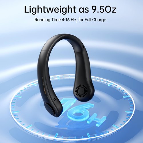 JISULIFE Portable Neck Fan, Hands-Free Bladeless, 5 Speeds, 4000 mAh Battery Operated Wearable Personal Fan, Twistable, Rechargeable, Gift for Women Men-Black