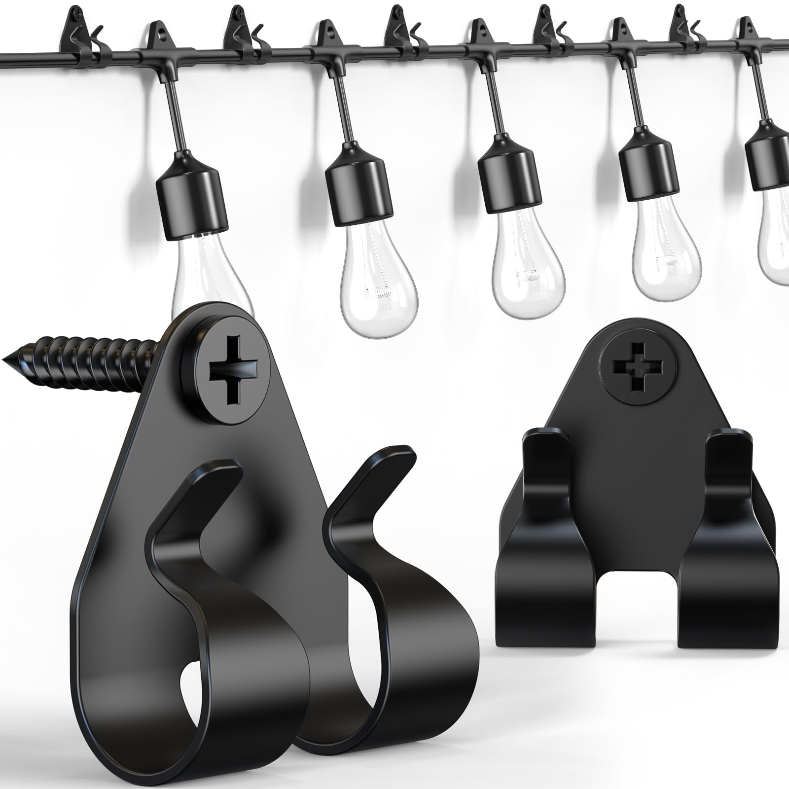 Lewufe Outdoor String Lights Clips, Stainless Steel Lights Hanger Hooks for Hanging Christmas Light, Fairy Light, Cable, Holiday Decor - Black, 20 Pack