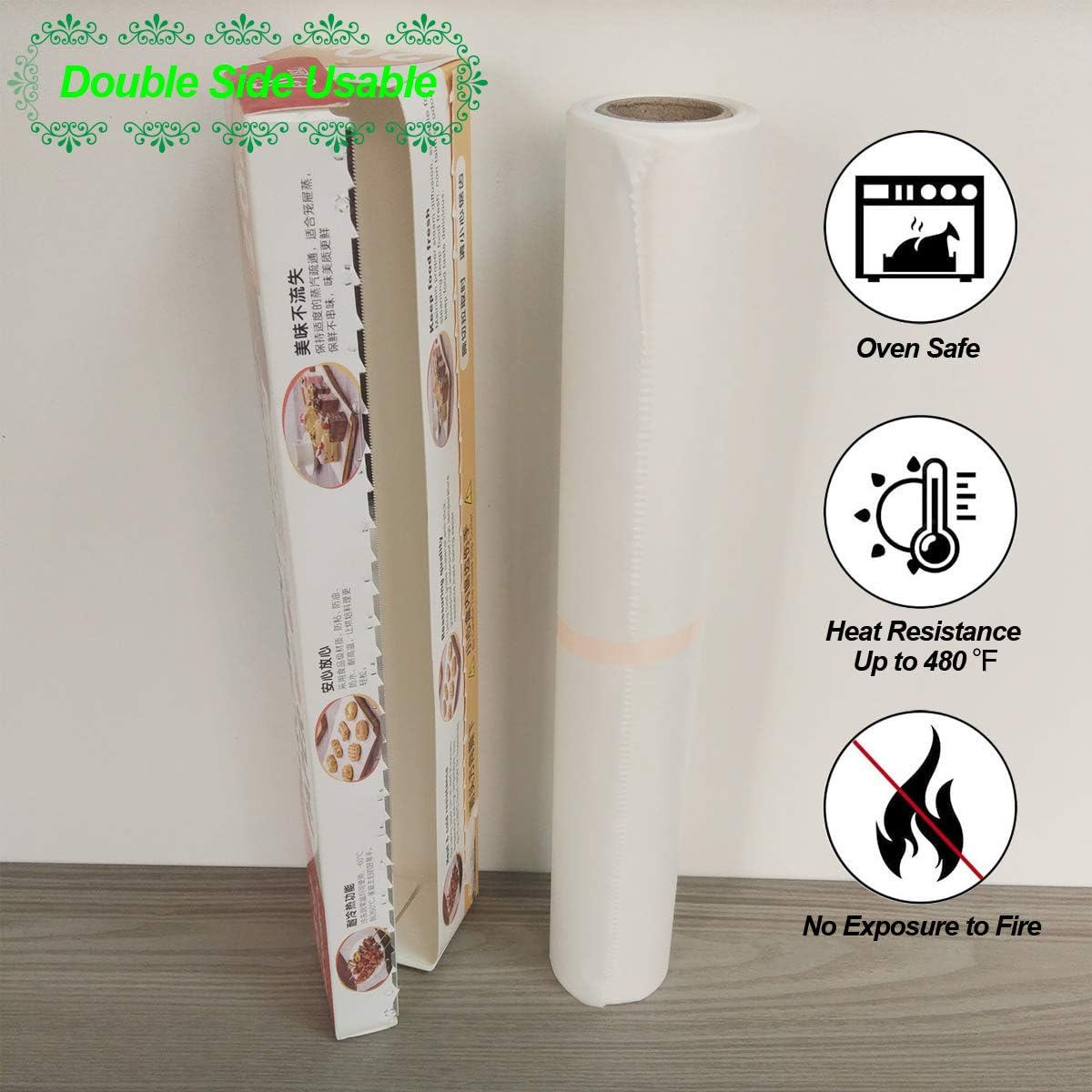 Skiennix Nonstick Parchment Paper Roll - Reusable Food Grade Waterproof & Oilproof | 12" x 66' Heavy Duty Baking Liner