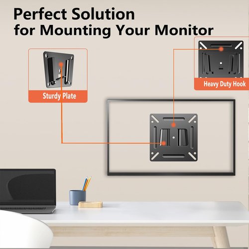 GLWIXY Monitor Wall Mount for Most 14-24 Inch LED LCD OLED Flat Screen TV and Computer, Max VESA 100x100mm and Weight Capacity Up to 30lbs for Camper Boat RV Small Monitor Mount Bracket 2pcs Black