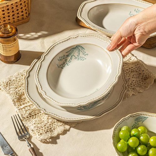 MDZF SWEET HOME 8-Piece Dinnerware Set - Lily Bloom Series, Service for 4, Includes 6'' Bowls & 10'' Plates, Retro Vintage Floral Style, Microwave & Dishwasher Safe