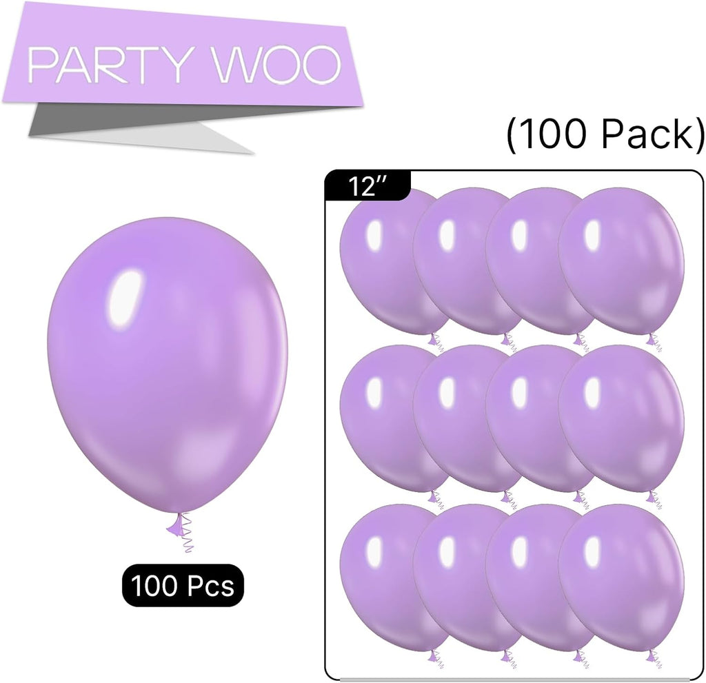 PartyWoo Lavender Balloons - 100pcs 12 Inch Light Pastel Purple Latex Helium Balloons for Celebrations