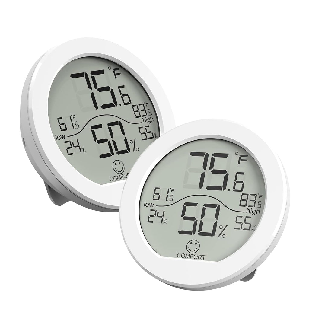SECRUI Hygrometer Thermometer - Accurate Indoor Humidity & Temperature Meter | LCD Display, 2-Pack, White
