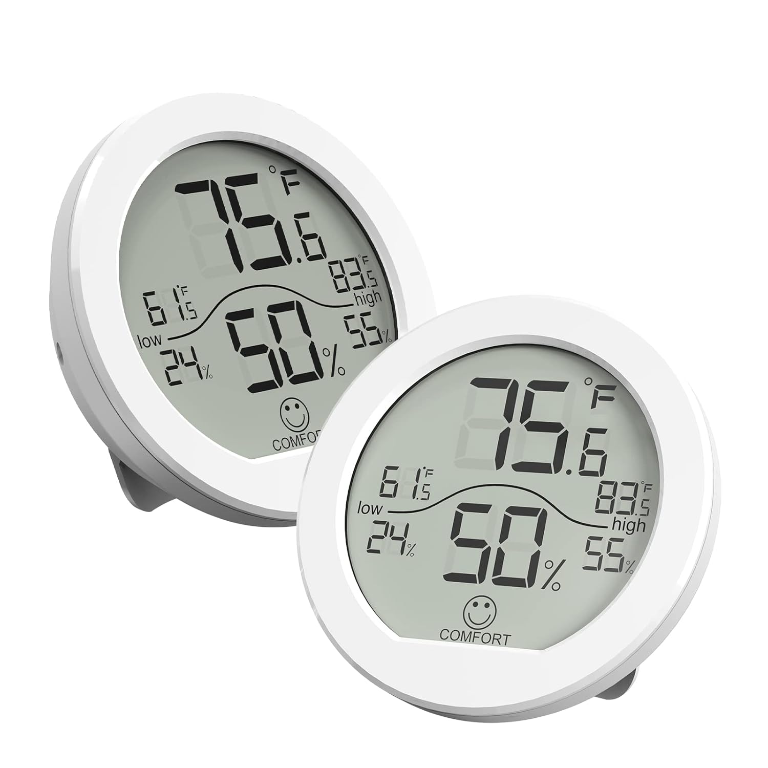 SECRUI Hygrometer Thermometer - Accurate Indoor Humidity & Temperature Meter | LCD Display, 2-Pack, White