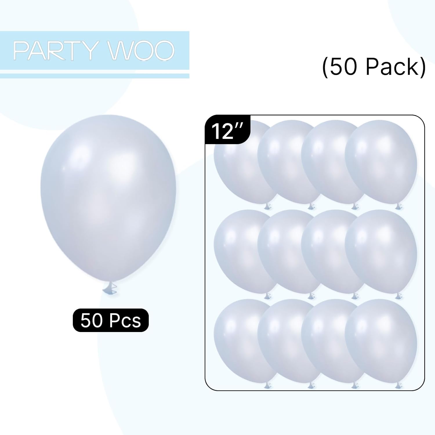 PartyWoo Pearl Light Blue Balloons - 50 Pcs 12 Inch Baby Pastel Blue for Graduation & Baby Showers