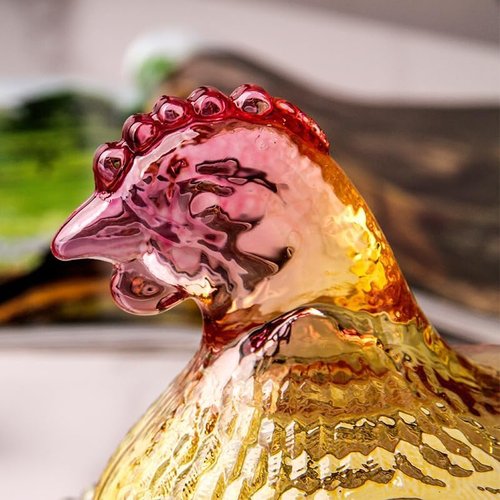 WKHOKI Glass Hen on Nest Candy Dish with Lid | Large Pedestal Unique Candy Bowl for Snacks, Desserts, Cookies | Home Kitchen Office Tabletop Decor