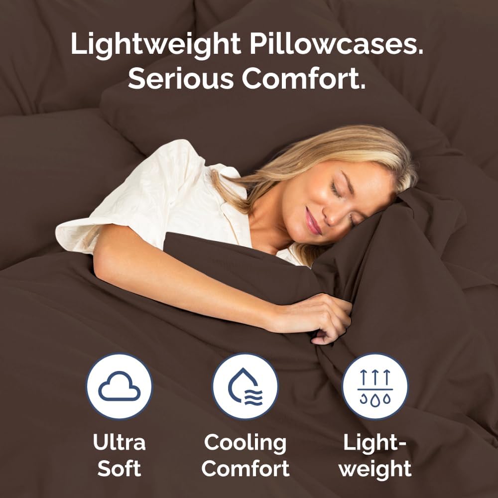 Skiennix Body Pillowcases Set of 4 | Soft, Cozy 20x54 Long Pillow Covers for Side Sleepers - Machine Washable, Fade Resistant - Brown