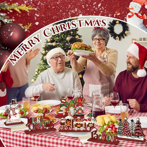 Realspring Classic Style Christmas Wooden Table Centerpieces - Set of 6