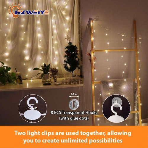 HXWEIYE Short Curtain Lights - 3.3x5Ft Warm White Fairy Light with Timer & 8 Clips | Battery Powered 96LED String Light for Indoor Decor