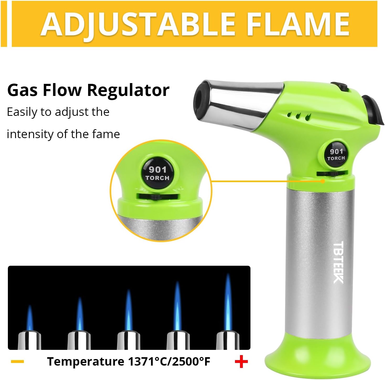 TBTEEK Butane Torch T901 - Adjustable Flame Kitchen Torch with Safety Lock for Cooking & Baking | Green