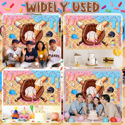 Baseball Ice Cream Drip Birthday Party Backdrop Banner