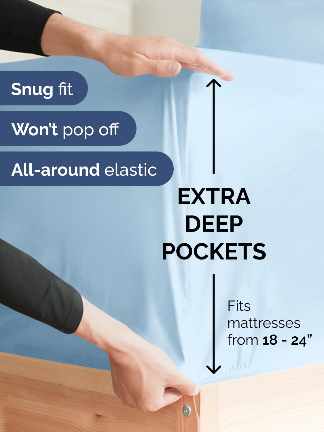 Skiennix Extra Deep King Sheet Set | 6-Piece Breathable Cooling Bedding - Soft, Wrinkle-Free Light Blue