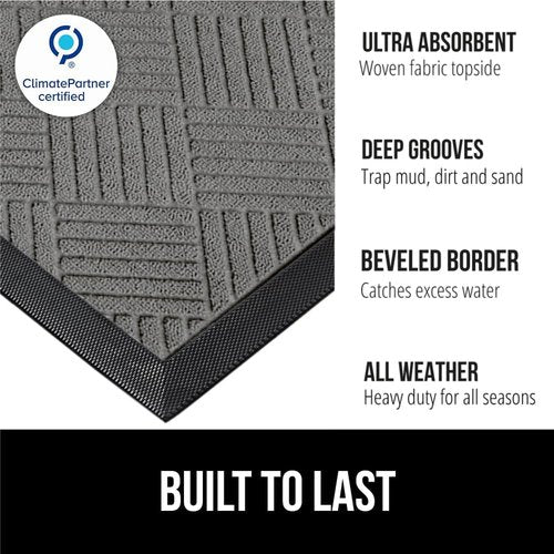 GORILLA GRIP Waterproof All-Season WeatherMAX Doormat - 60x24 Natural Rubber, Stain & Fade Resistant, Easy Clean, Gray Diamond