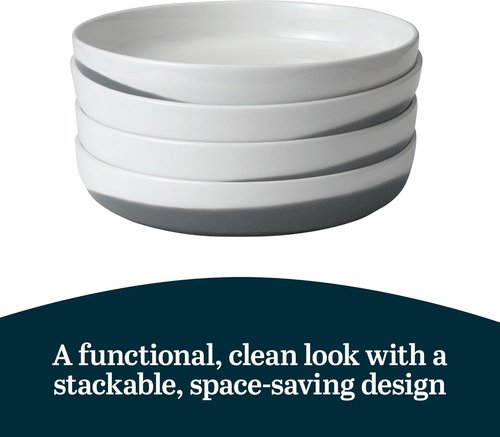 Libbey Austin Blue Porcelain Dinner Plates - Set of 4 Coupe Style, Stackable for Daily Use & Holidays