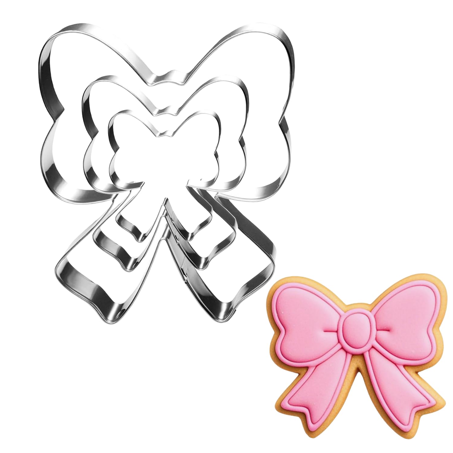 Auktosmn Bow Cookie Cutter Set-Size 3.78" 3.0" 2.2"-3 Pieces-Dishwasher Safe - Metal Cookie Cutter for Baking - Perfect for Baby Shower, Birthday, Wedding, and Holiday Cookies