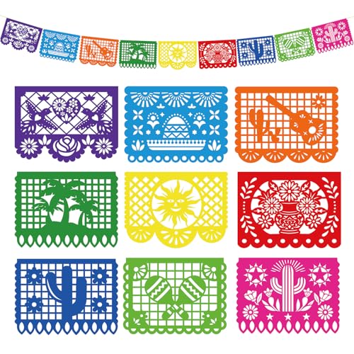 18FT Mexican Fiesta Banner - Waterproof Papel Picado Decor