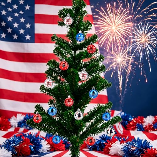 12 Pcs 4th of July Patriotic Ball Ornaments - Red, White & Blue Decor