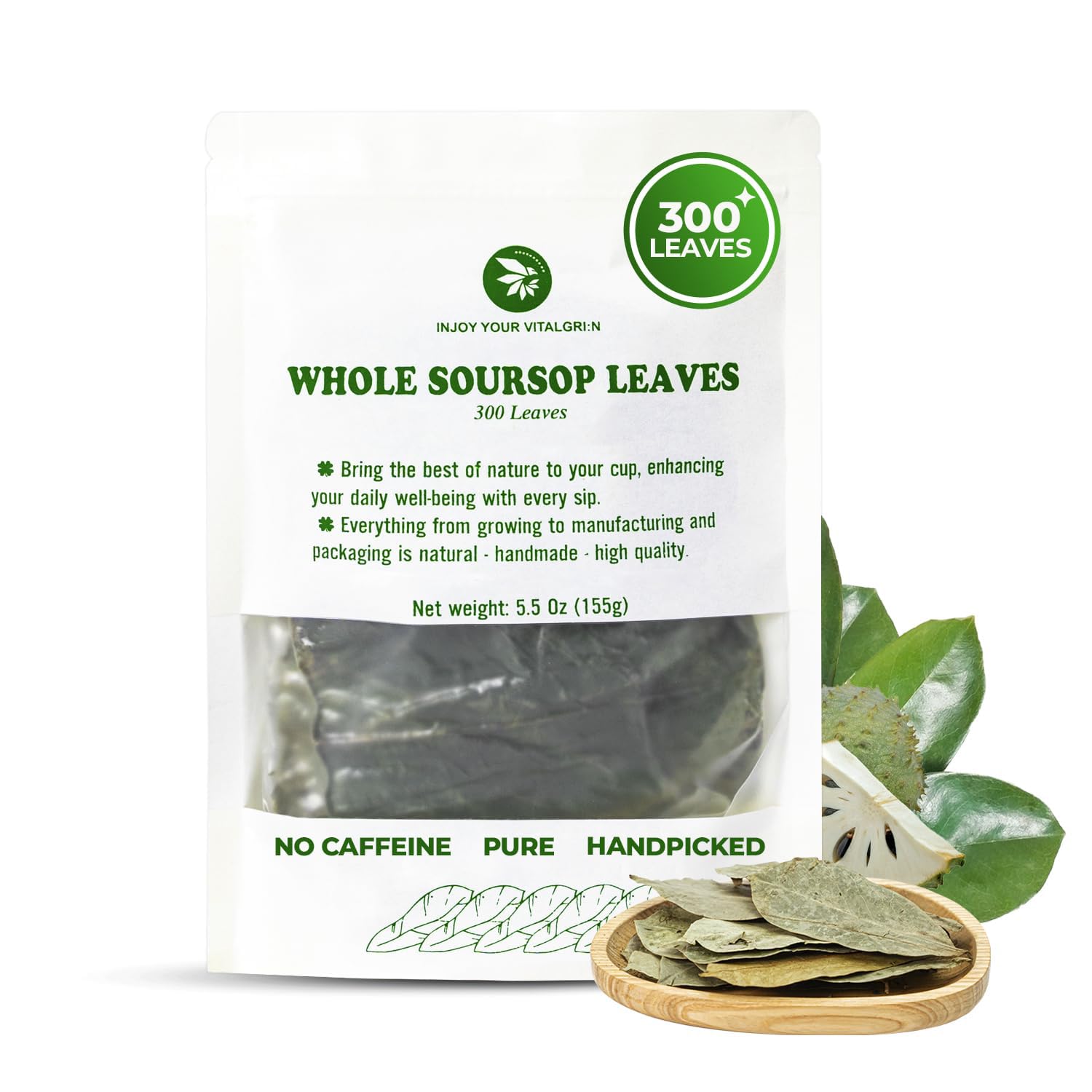 Soursop Leaf Tea – Up to 350 Dried Whole Leaves, 5.5 oz, Graviola Herbal Tea, Handpicked, Naturally Caffeine Free, Re-Steepable Loose Leaf, Smooth & Refreshing Flavor, Makes 100+ Cups
