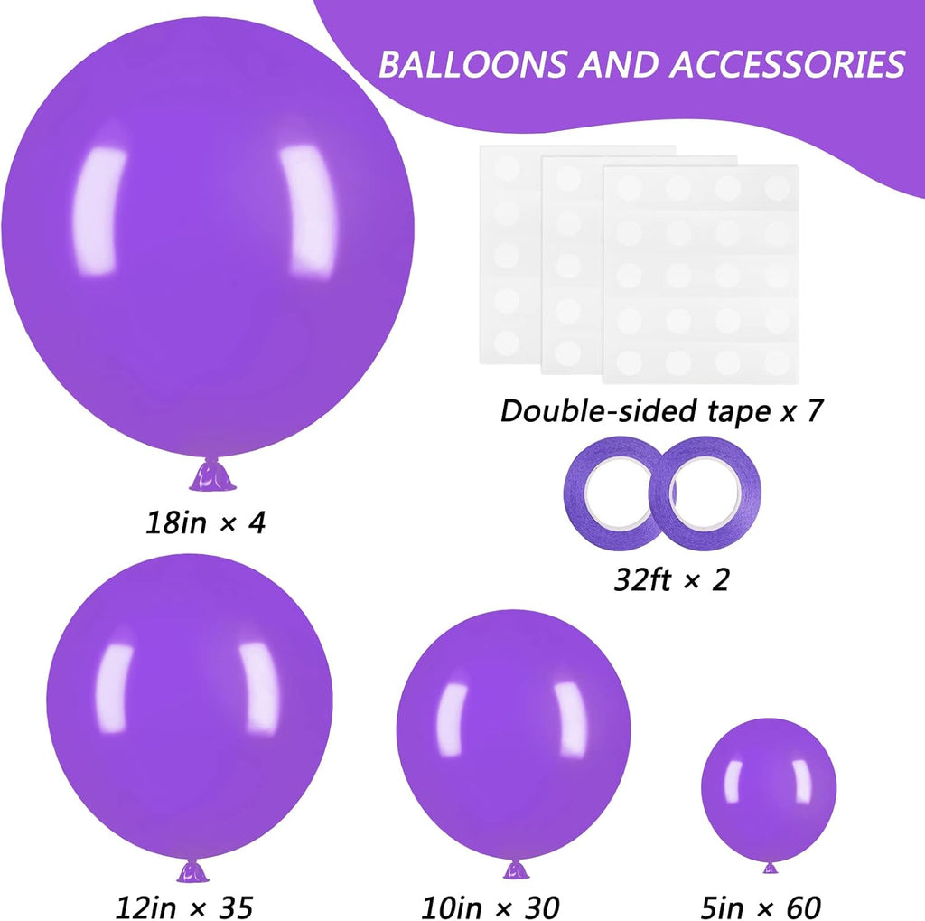 RUBFAC 129-Piece White & Purple Balloon Set - Perfect for Garland & Arch Decorations | Various Sizes 5-18 Inches