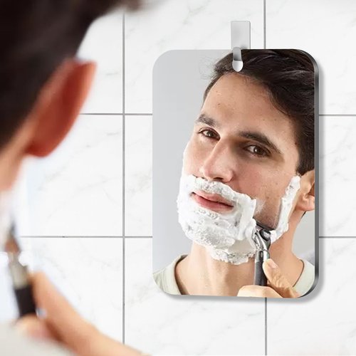 Shatterproof Fogless Shower Mirror,Fogless Shaving Mirrors Wall Hanging Makeup Mirror,Anti Fog Acrylic Shatterproof Mirror in Bathroom Shower with steelHook,for Bathroom Shaving&Makeup9.84inx7.87in
