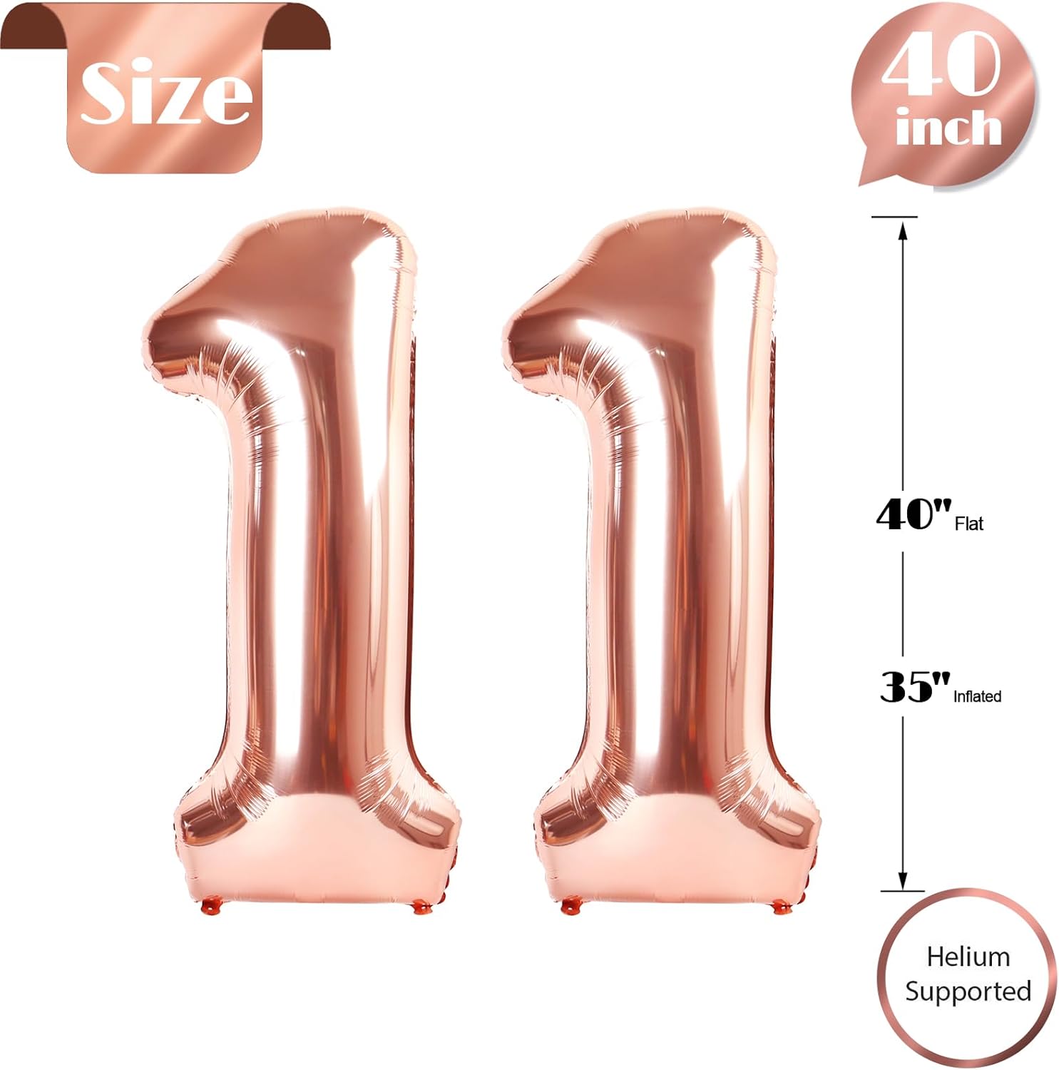 Rose Gold Number 11 Balloon - 40 Inch Birthday Decoration for 11th Birthday Party Supplies