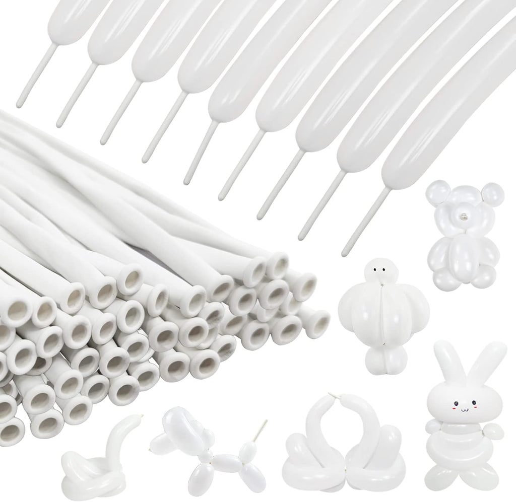 Skiennix 260 White Long Balloons - Thick Latex Twisting Balloons for Animal Modeling | 100 Pcs