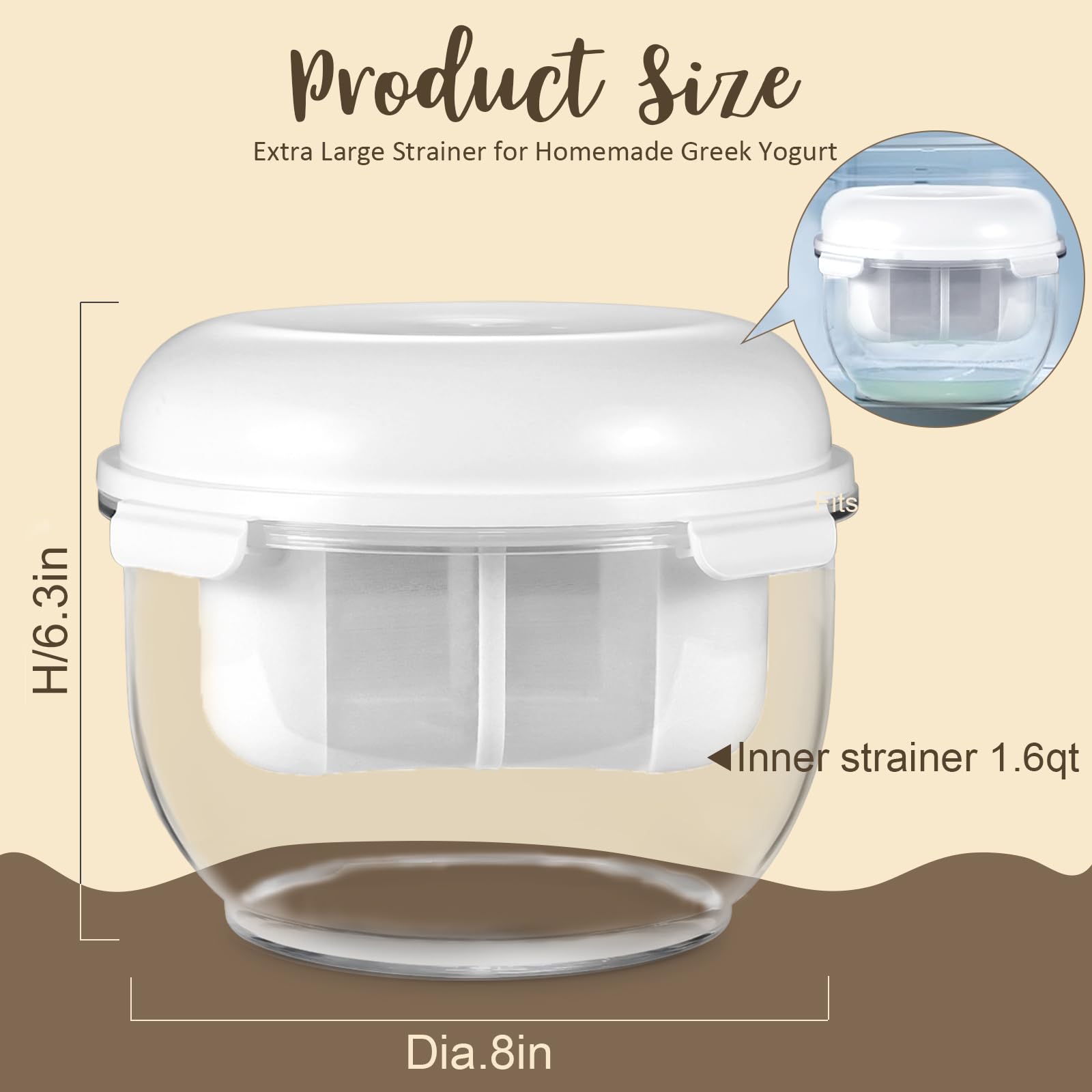 Greek Yogurt Strainer, 1.6QT Greek Yogurt Maker with Ultra-Fine Mesh Basket, 2025 Upgraded BPA-Free Strainer for Homemade Thick Greek Yogurt, Extra Large Capacity Container White(XL)