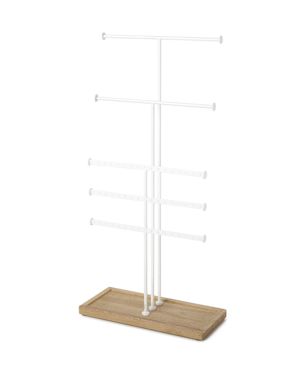 Umbra Trigem Tiered Tabletop Jewelry Organizer Freestanding Hanging Necklace, Earring and Bracelet Display, 5, White Natural