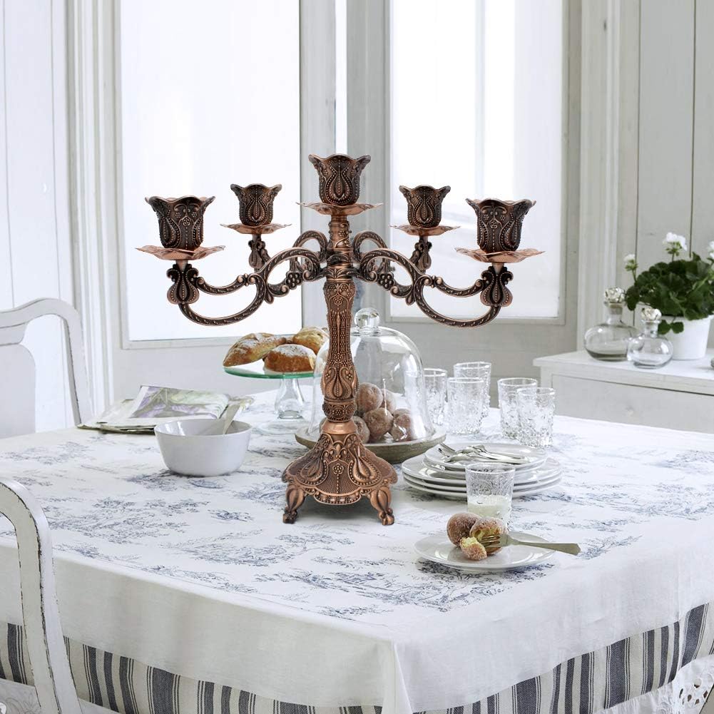 Regine Switzerland Metal Candelabra - 5-Candle Holder for Home & Wedding Events | 10.1 Inch Tall, Red Bronze