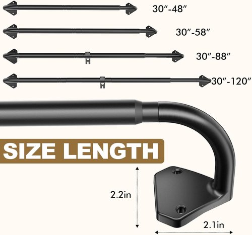 GXOACKJ Black Curtain Rods - Adjustable 5/8 Inch Wrap Around Design for Windows 28-60 Inch