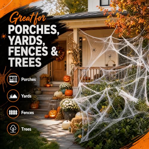 200 Sq Ft Spider Web with 10 Artificial Spiders - Halloween Decor
