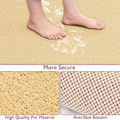 Kautudrum Khaki Non Slip Shower Mat 40x16 Inch, Quick Dry Loofah Bath Rug, Soft Bathroom Floor Mat for Tub & Shower