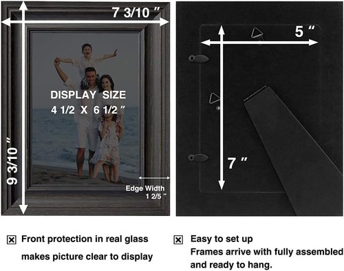 LaVie Home 5x7 Picture Frame - Rustic Black Photo Frame Set with High Definition Glass for Wall & Table Display