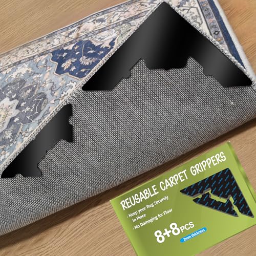 Large Non-Slip Rug Pads - 16 Pcs Adhesive Carpet Grippers for Hardwood & Tile