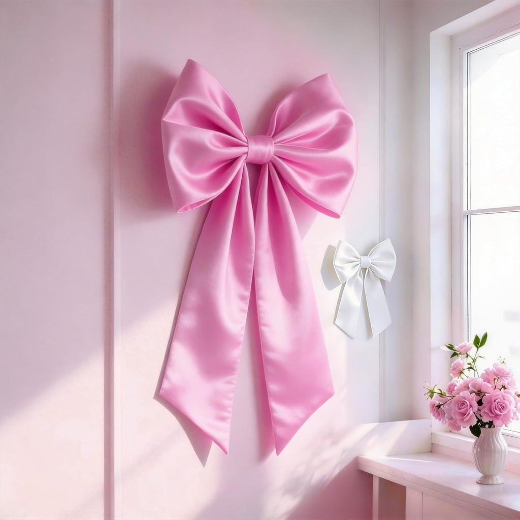 Skiennix Pink & White Bow Decor - 2 Pack for Coquette Room Backdrop | Perfect for Valentine's Day & Weddings