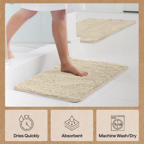 GORILLA GRIP Bath Rug Mat - Thick Soft Absorbent Chenille | Quick-Dry Microfiber 44x26, Washable Sand