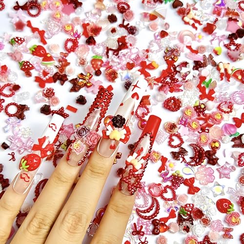 150 Pcs 3D Resin Nail Charms Assorted Flatback Floral and Fruit Gems