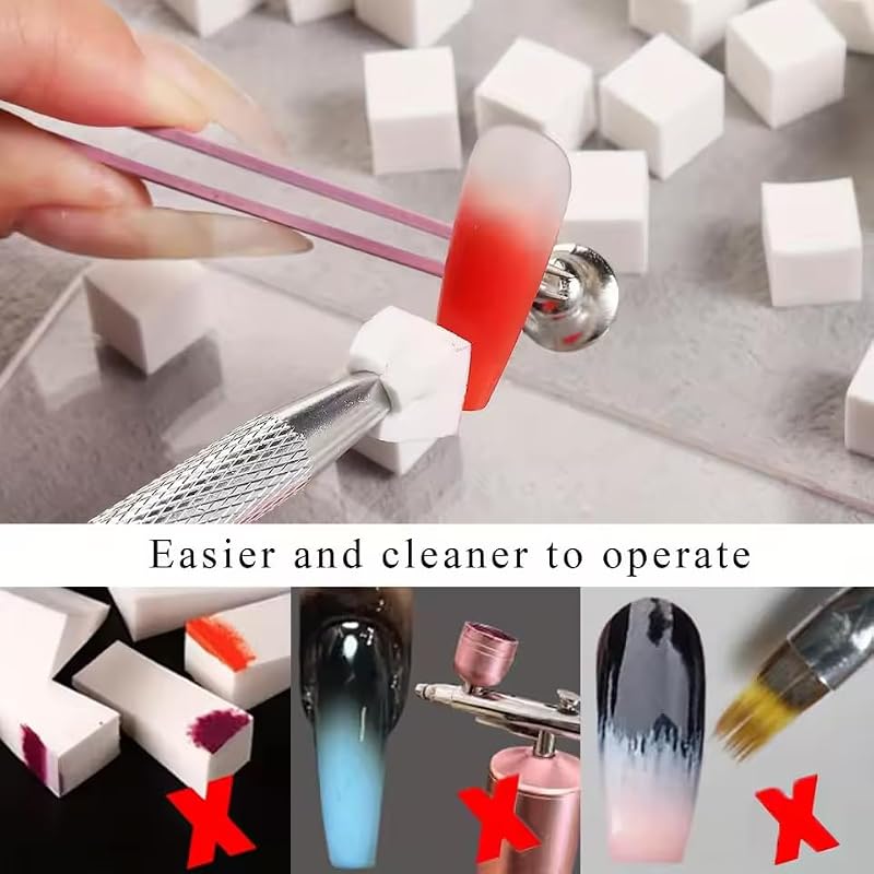 Yimart Soft Nail Sponges for Ombre with Grabber Pen - 100 Pcs