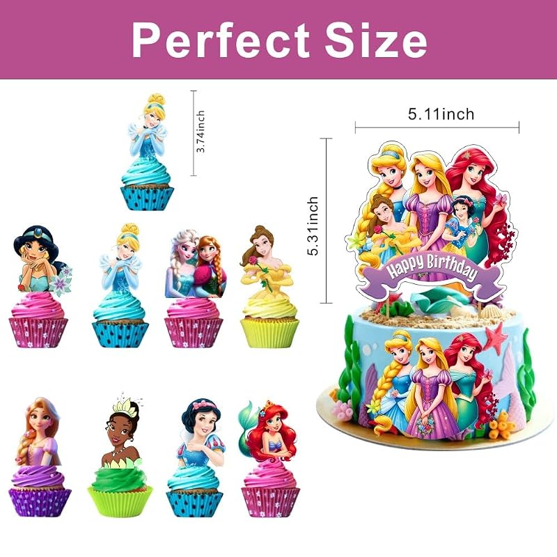 Princess Cake Decorations Set - 25 Pcs with Cupcake Toppers