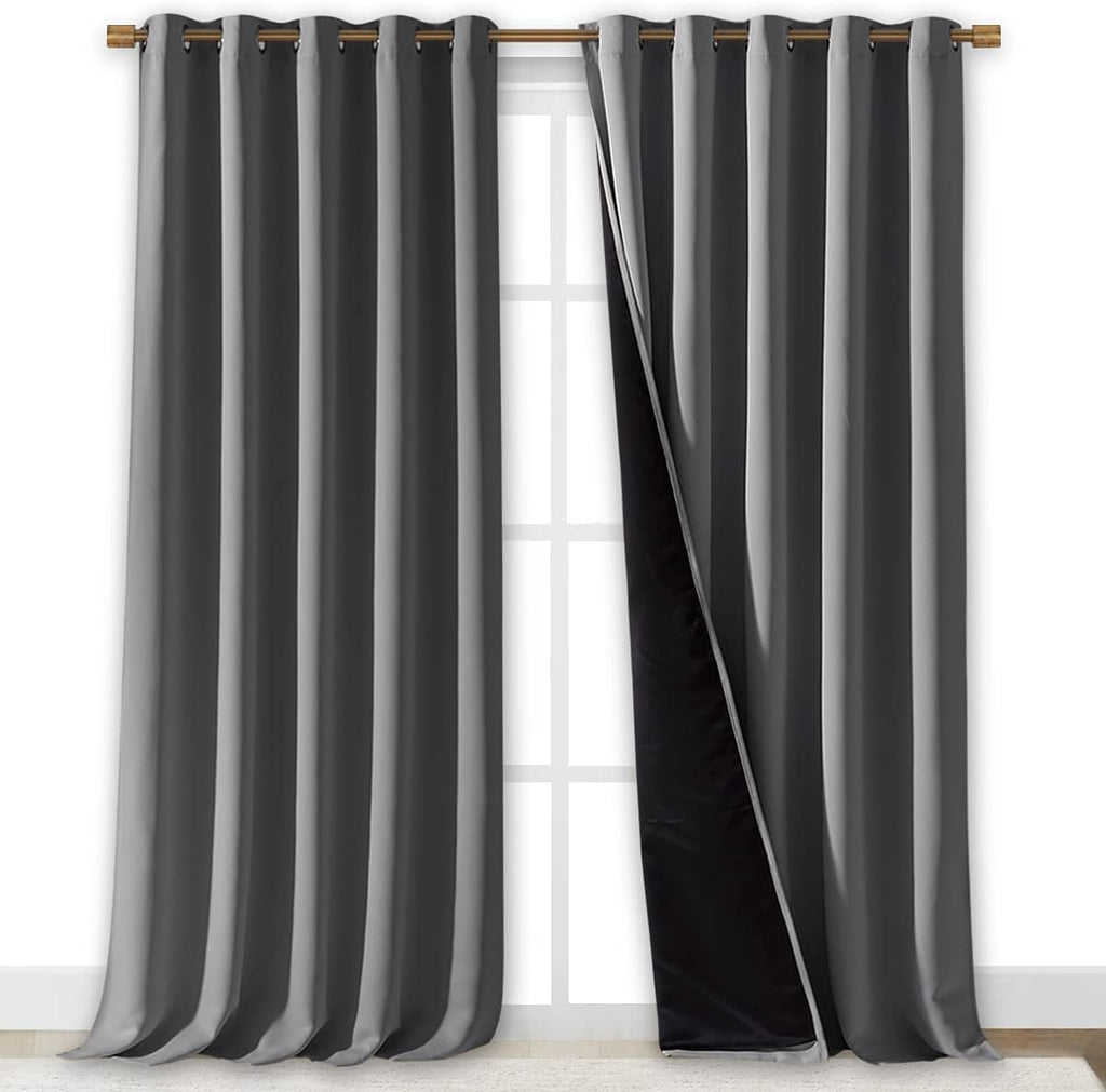 NICETOWN Total Shade Curtains - Heavy-Duty Light Blocking Drapes with Black Liner | Gray, 70" x 95" (2 Panels)