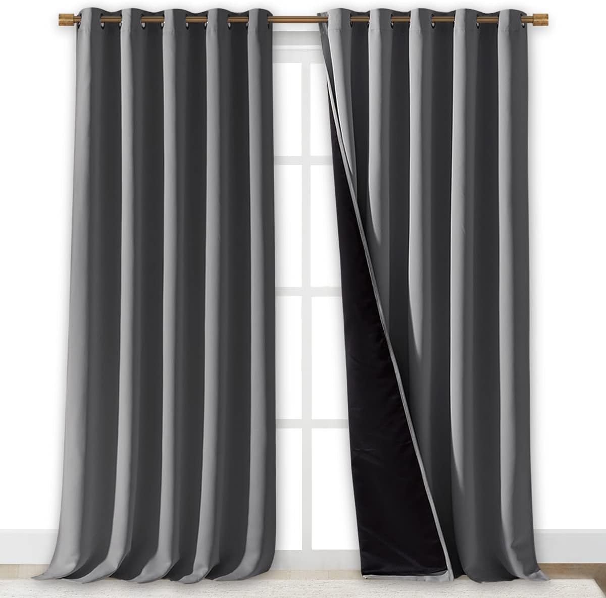 NICETOWN Total Shade Curtains - Heavy-Duty Light Blocking Drapes with Black Liner | Gray, 70" x 95" (2 Panels)