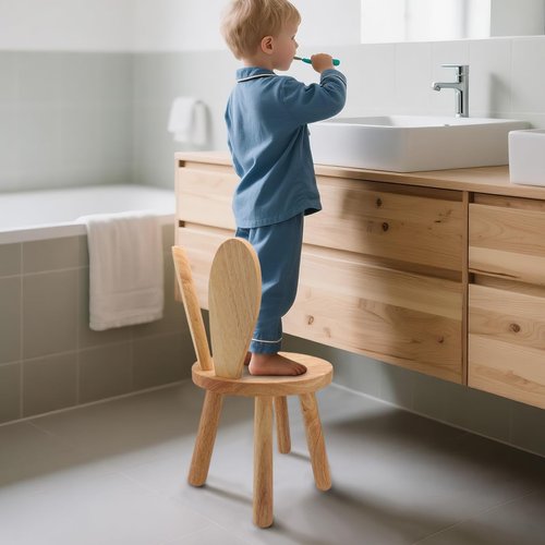 DoFanXinYe Wooden Step Stool Children Toddler Chair Kids Desk Chair with Non-Slip Foot Mat Wood Wax Oil Craft Sensory Table for Kids Playroom Classroom Home（1 Pack）