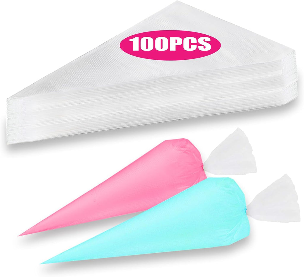 Skiennix Piping Bags - 16 Inch Disposable Pastry Bags for Cake & Cookie Decorating | 100 Pack, Anti-Burst & Non-Slip