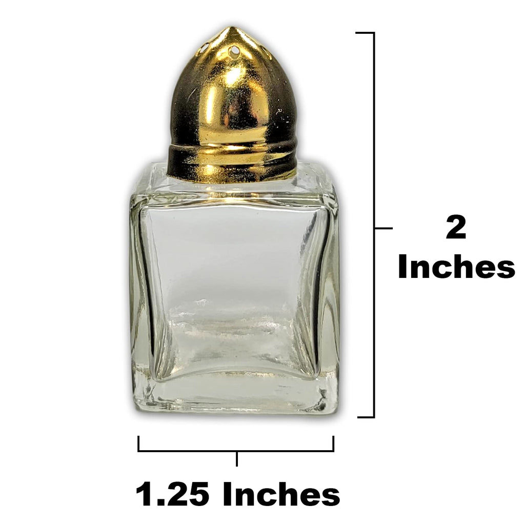 Pack of 2 Clear Glass Mini Cube Salt & Pepper Shakers with Gold-Tone Tops and BONUS Easy Fill Funnel by NetSellsIt