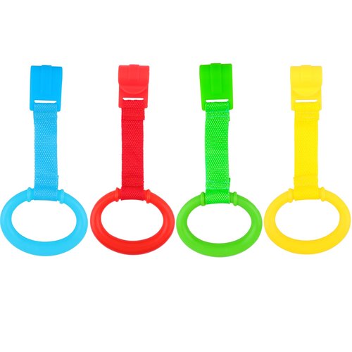 KALAMANDA 4 PCS Baby Playpen Pull Up Rings, Pull Up Handles Standing Walker Crib Pull Rings for Toddler Kids Children Walking Training Tool(Yellow/Red/Blue/Green)