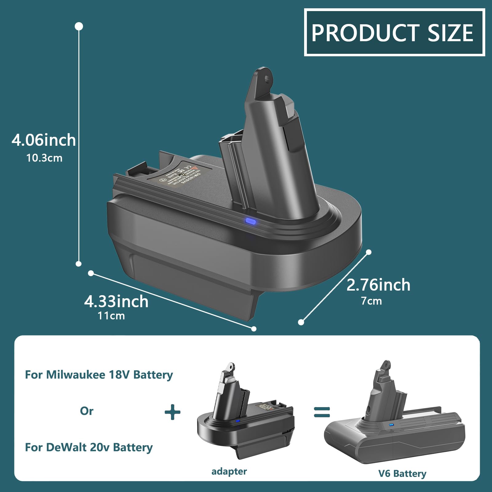 Hrertics V6 Adapter for Dewalt 20V Battery and Milwaukee 18V Battery, Converter to Replace for Dyson V6 Battery, Works with Dyson V6 Series Animal Absolute Vacuum Cleaner (Adapter only)