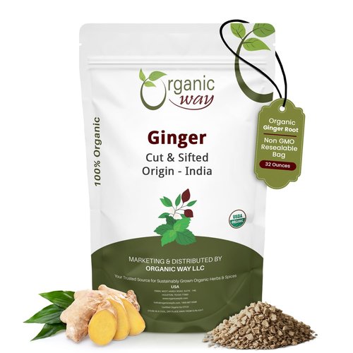 Organic Way Dried Ginger Root Cut & Sifted (Zingiber officinale) - Herbal Tea | Kosher & USDA Certified | Vegan, Non-GMO & Gluten Free | 100% Raw from India (2LBS - 32Oz.)